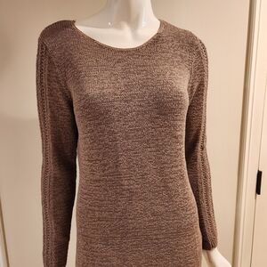 Rachel Zoe Taupe Ribbon Knit Crew Neck Sweater